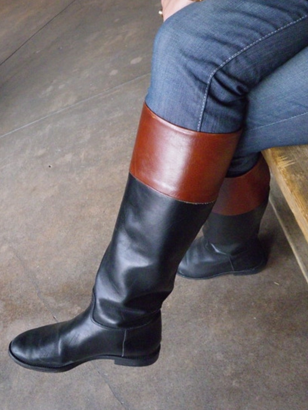vintage MUNARINI Made In Italy Black and Brown Leather Riding Boots Size 37
